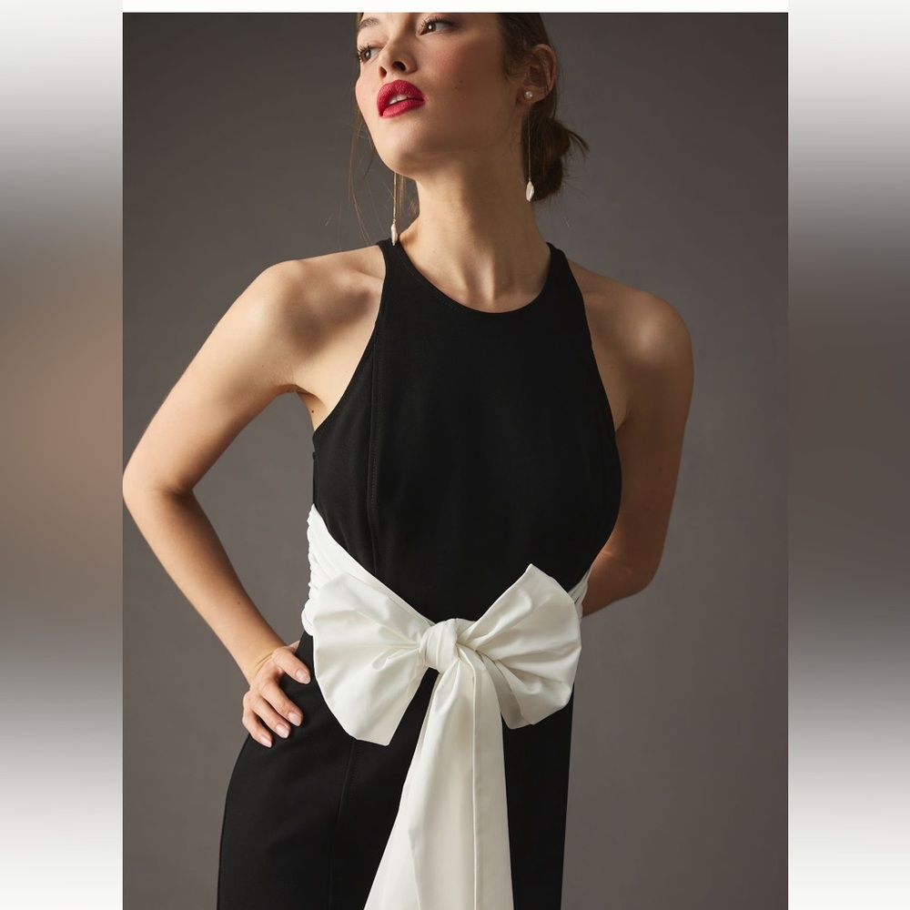 NWT Anthropologie Maeve Bow front dress, black and white XS